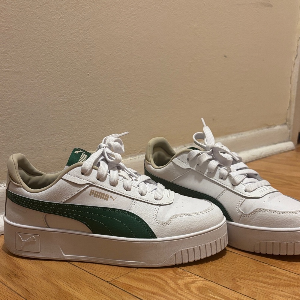 Puma White and Green platform Sneakers